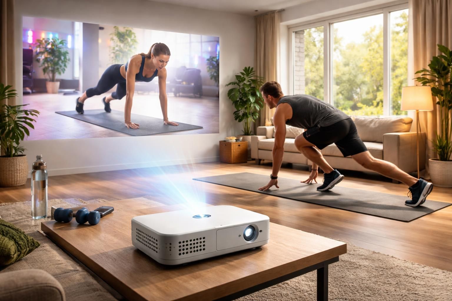 découvrez le mini vidéoprojecteur acer, l'appareil idéal pour transformer votre salon en une salle de fitness interactive et immersive.