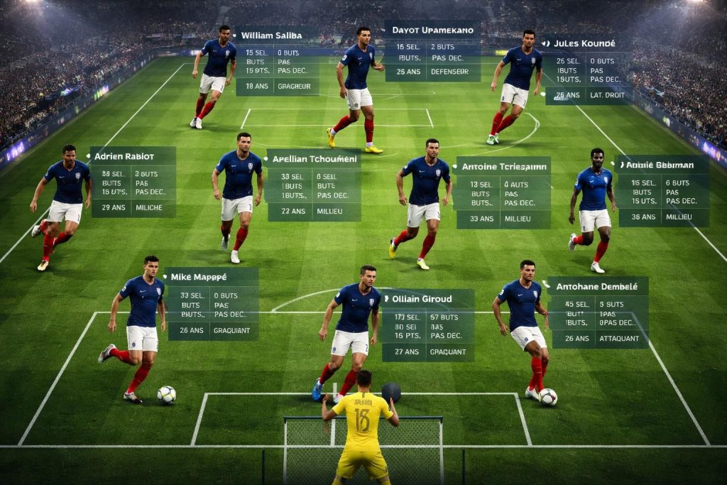 découvrez la composition complète de l'équipe de france de football pour ce soir, avec les profils détaillés des joueurs et leurs statistiques clés.