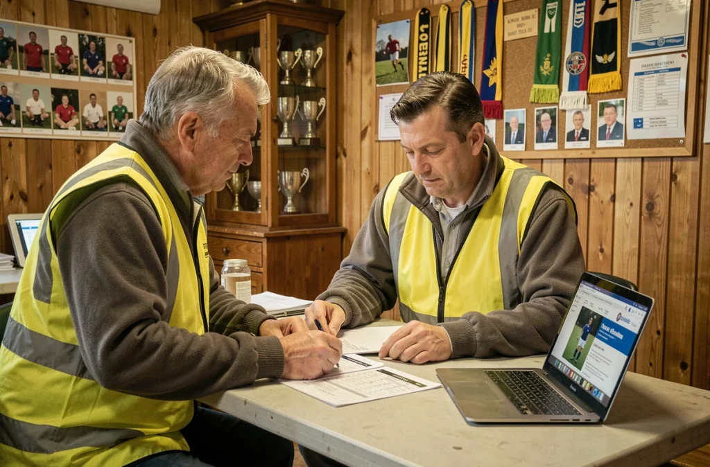Bénévole du district de Haute-Saône organisant les rencontres de football amateur dans le local du club